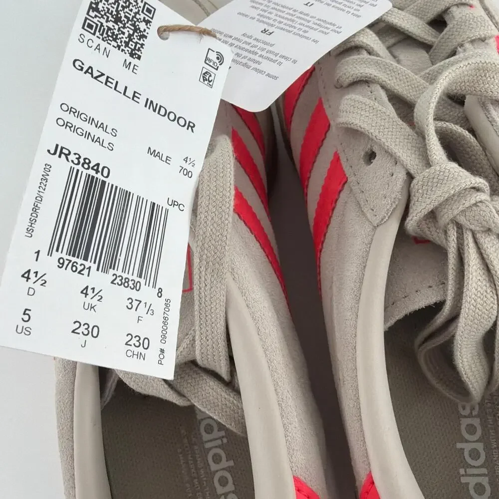 Adidas Men's Beige Lucid Red Cloud White Gazelle Indoor Sneakers Size 5